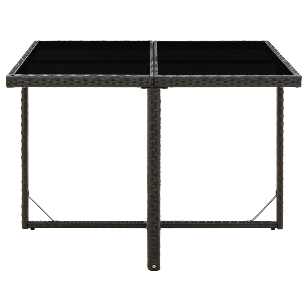 havebord 109x107x74 cm polyrattan og glas sort