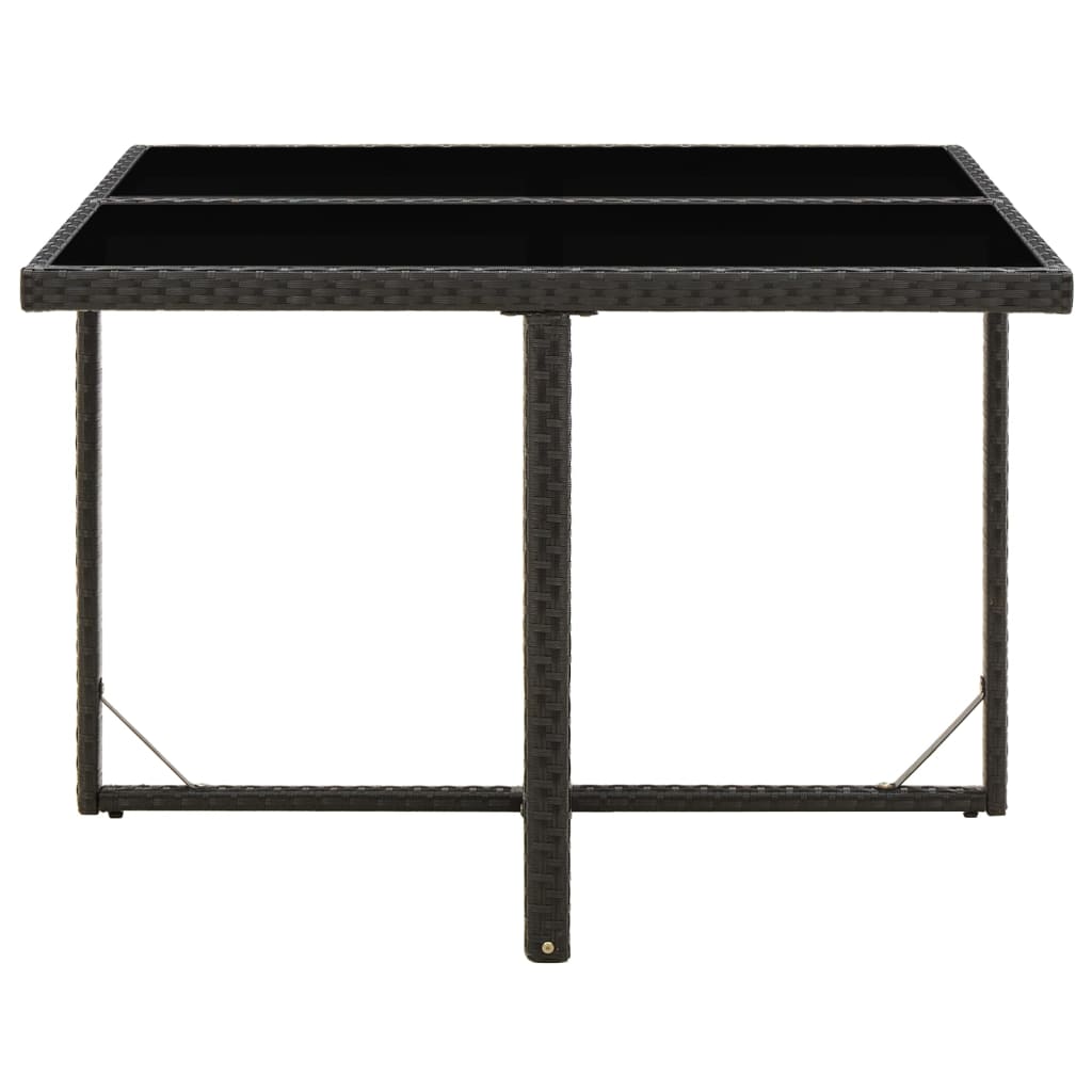 havebord 109x107x74 cm polyrattan og glas sort