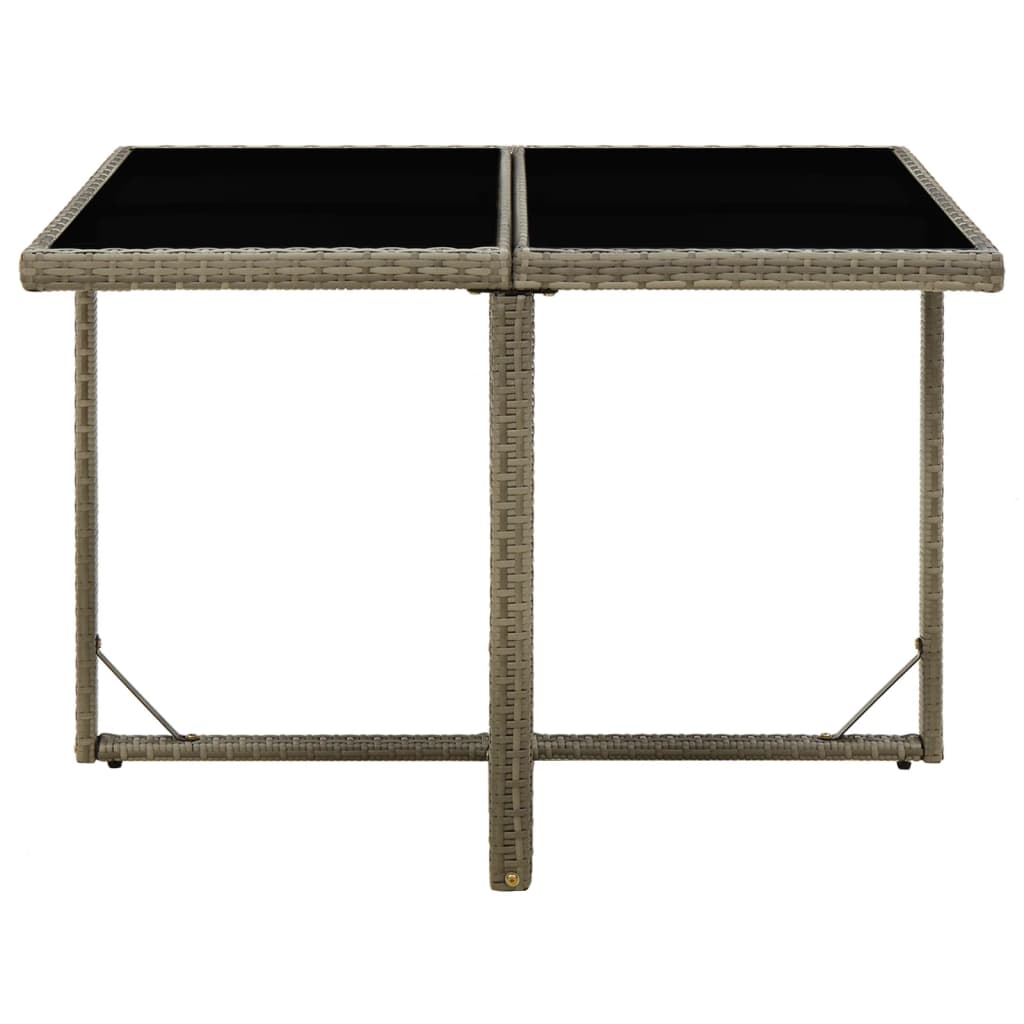 havebord 109x107x74 cm polyrattan og glas grå