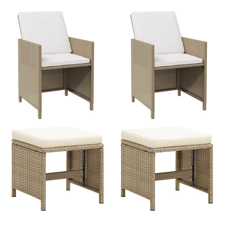 havestole med skamler 2 stk. polyrattan beige
