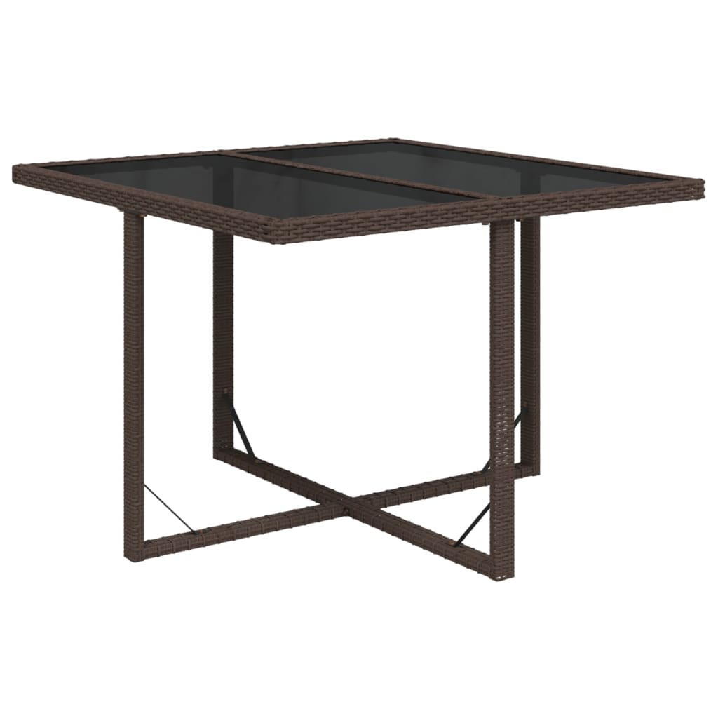 havebord 109x107x74 cm polyrattan og glas brun