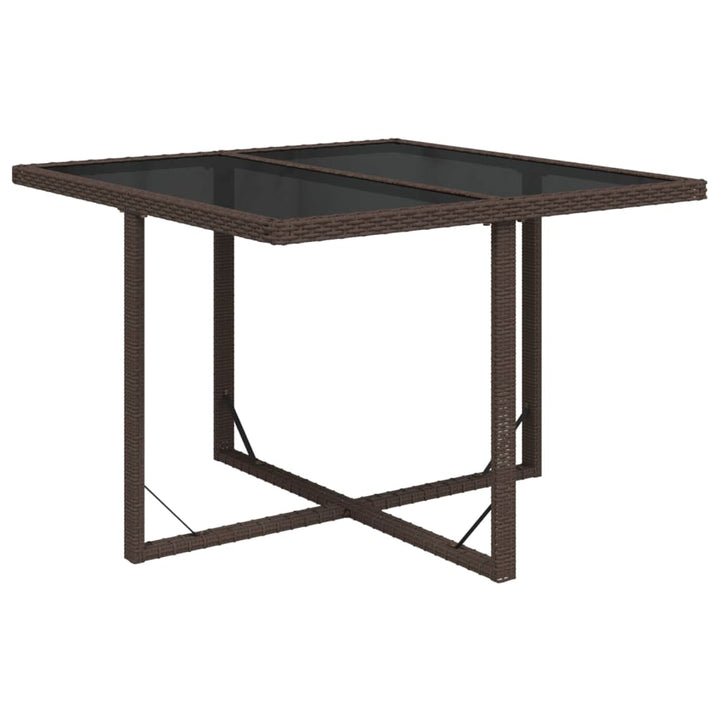 havebord 109x107x74 cm polyrattan og glas brun