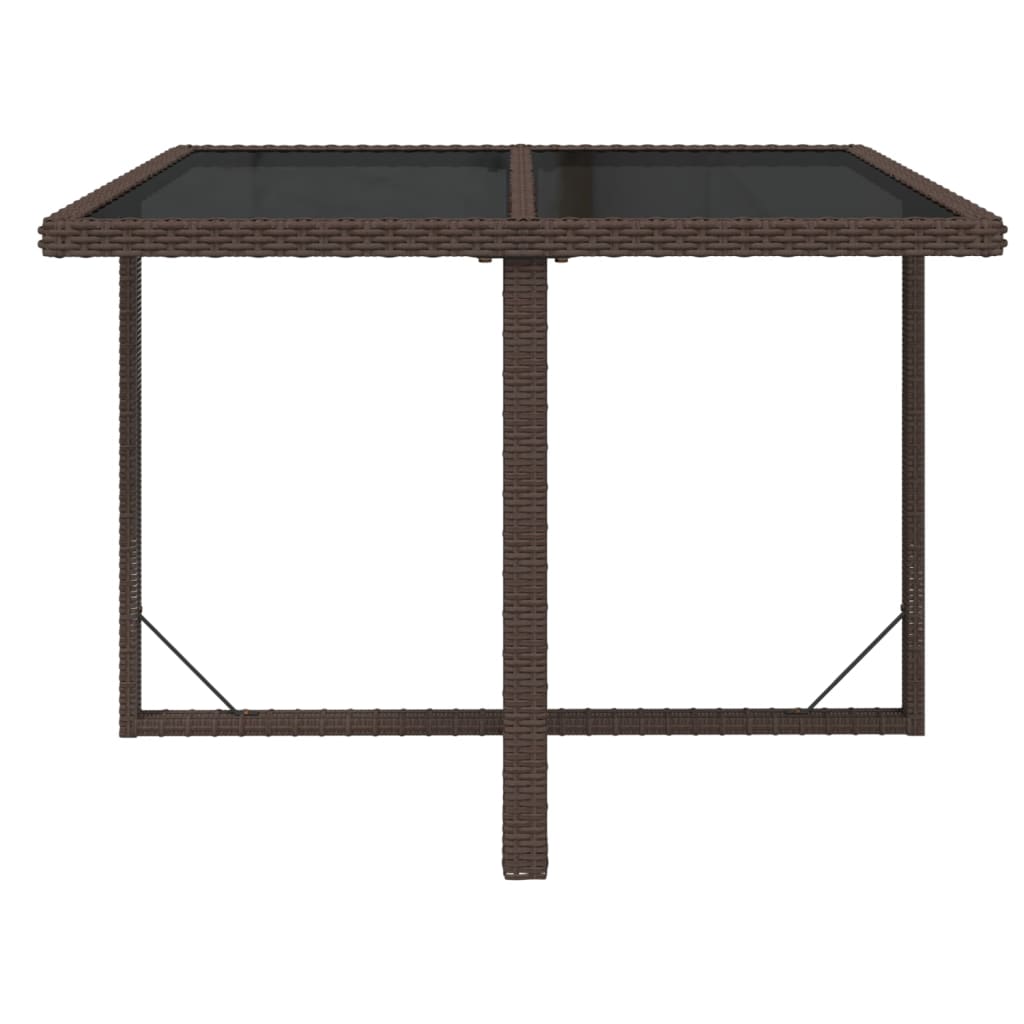 havebord 109x107x74 cm polyrattan og glas brun
