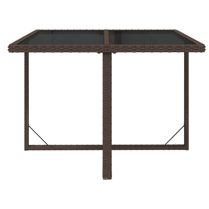 havebord 109x107x74 cm polyrattan og glas brun