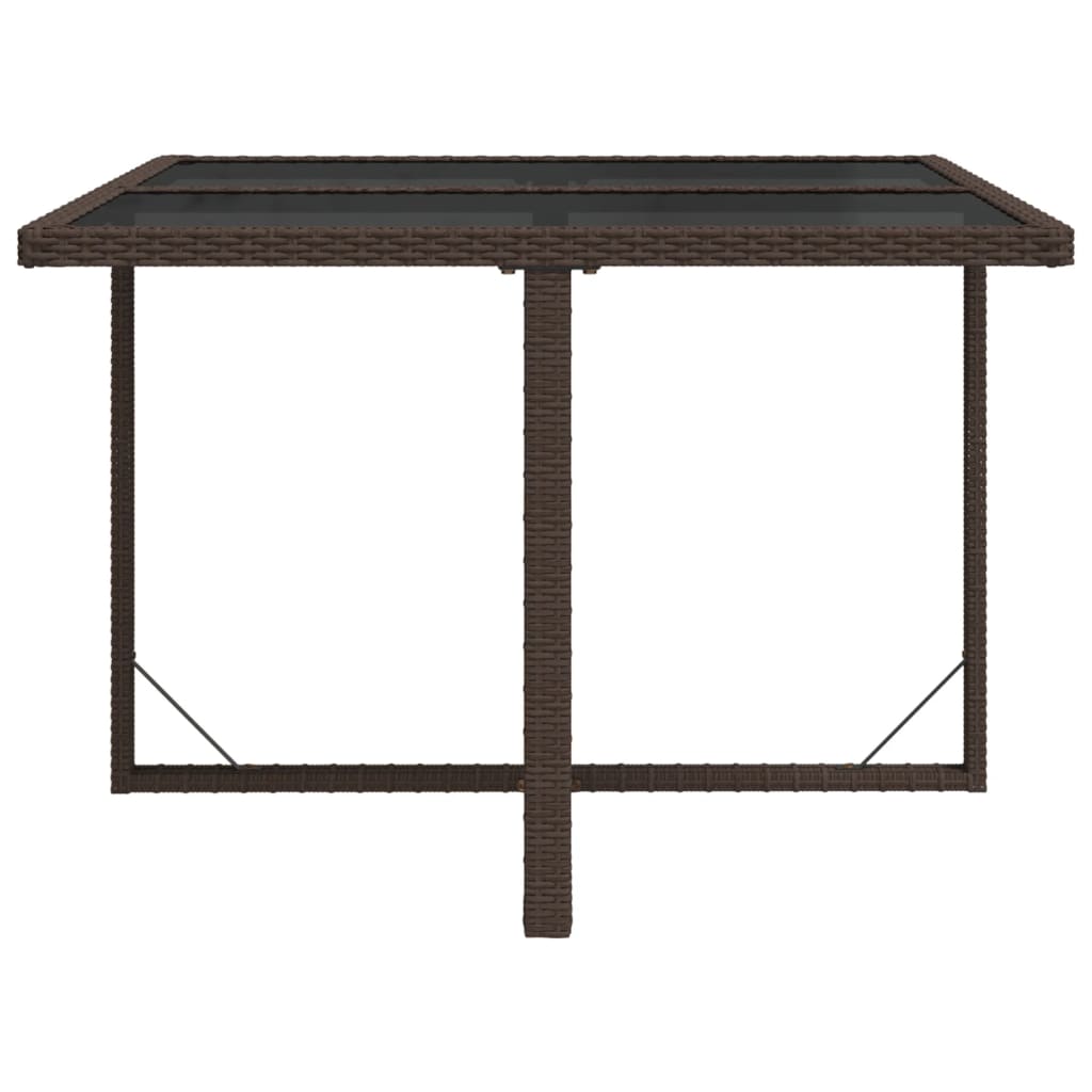 havebord 109x107x74 cm polyrattan og glas brun