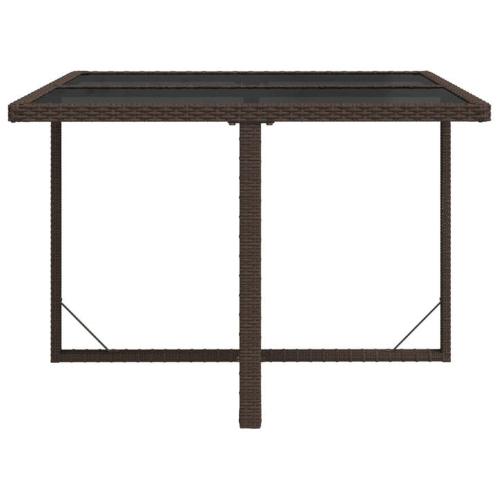 havebord 109x107x74 cm polyrattan og glas brun