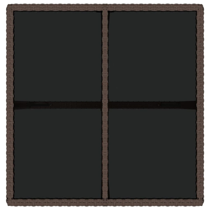 havebord 109x107x74 cm polyrattan og glas brun