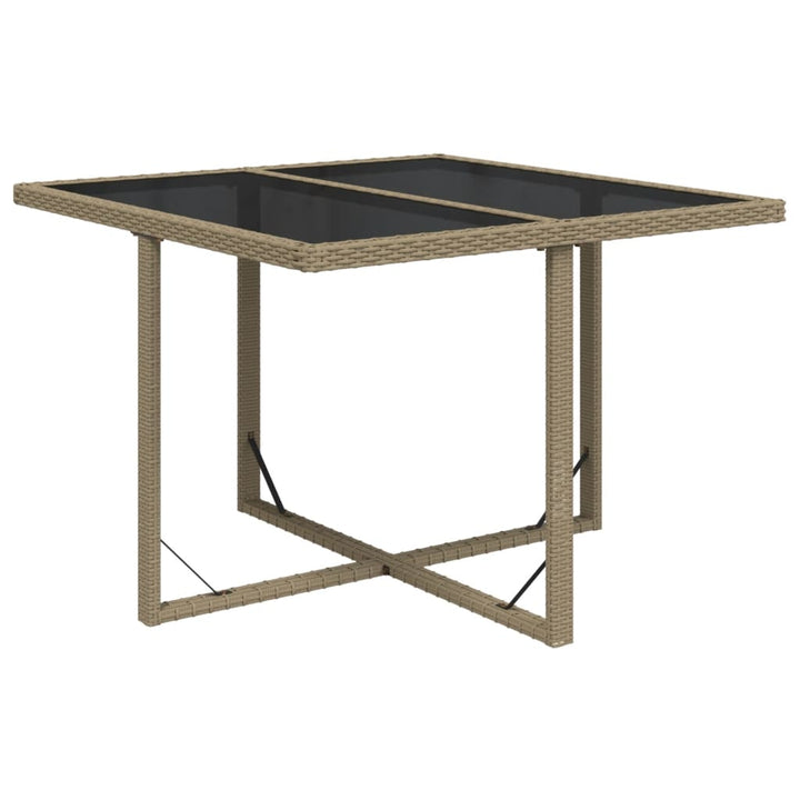 havebord 109x107x74 cm polyrattan og glas beige