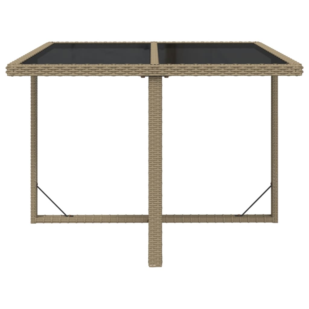 havebord 109x107x74 cm polyrattan og glas beige