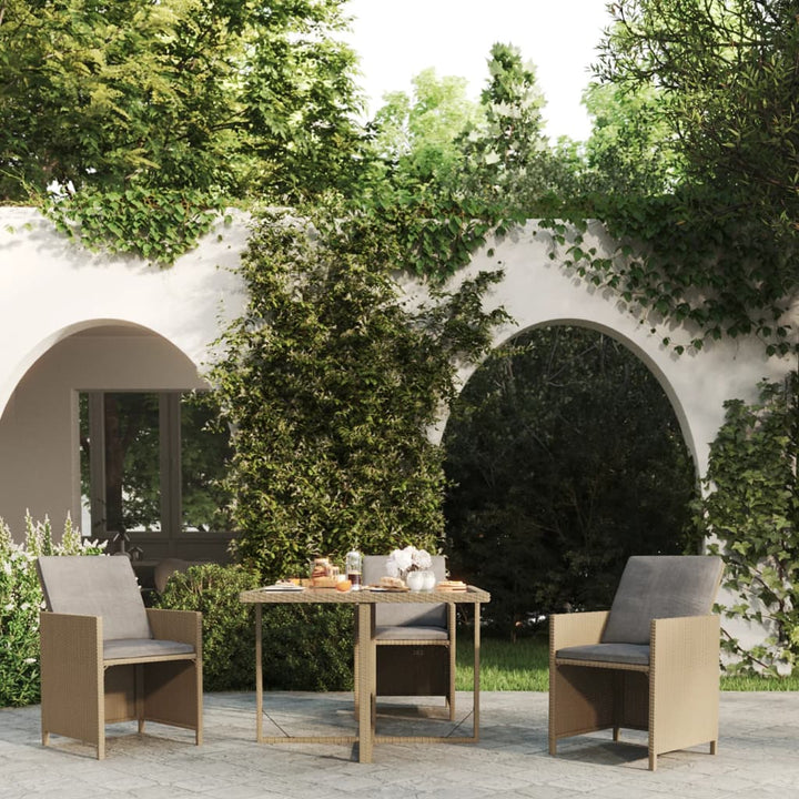 havebord 109x107x74 cm polyrattan og glas beige