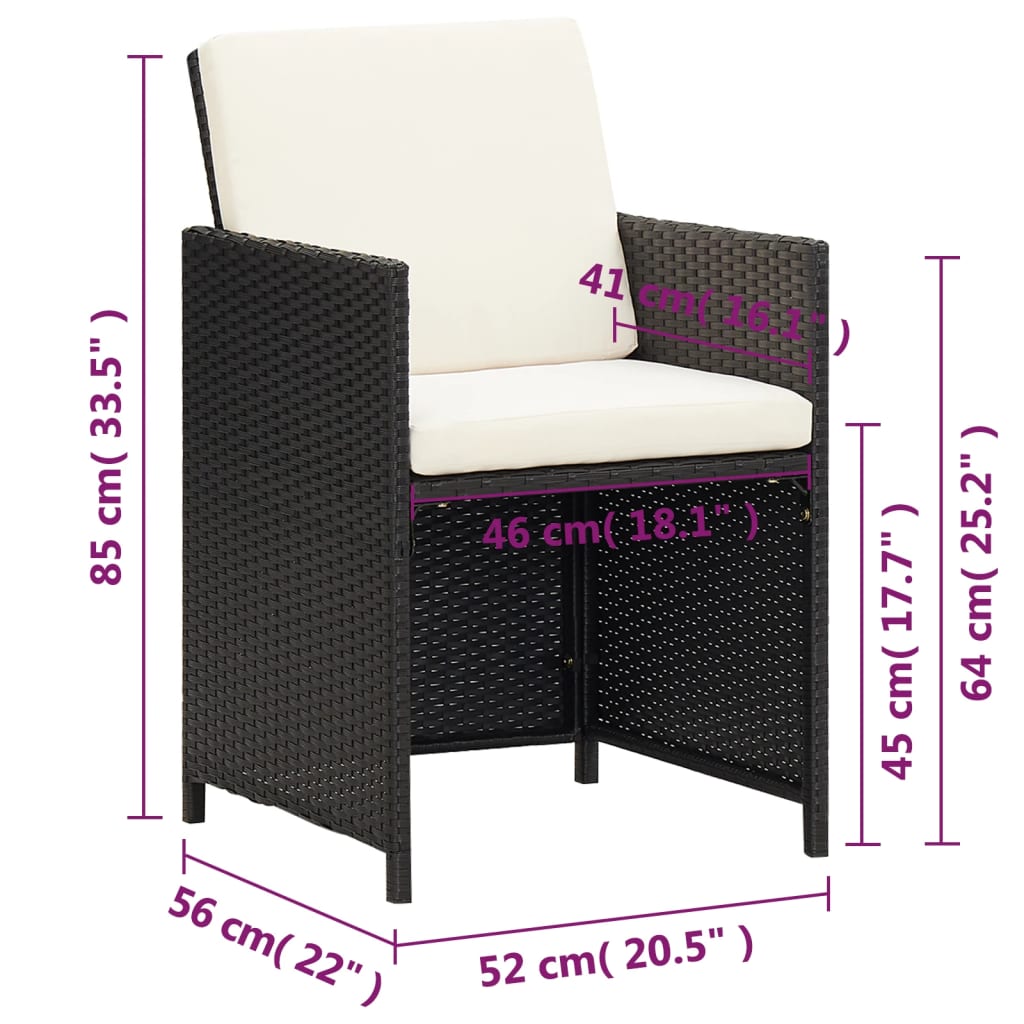 havestole med hynder 4 stk. polyrattan sort