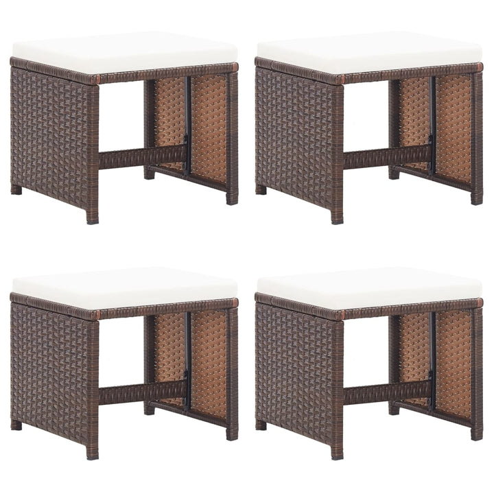 haveskamler 4 stk. med hynder polyrattan brun