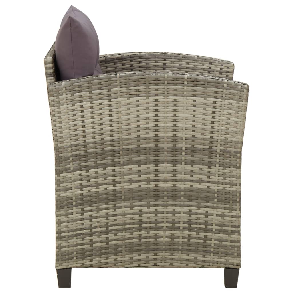 havestol med hynder polyrattan grå
