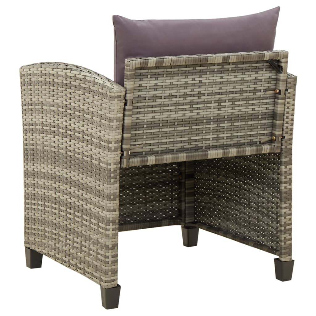 havestol med hynder polyrattan grå