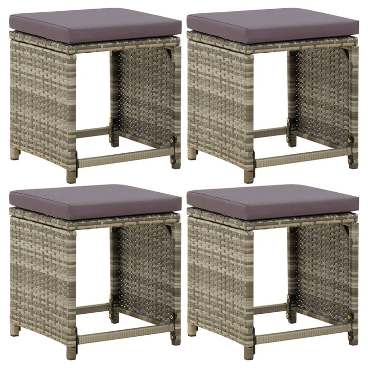 haveskamler 4 stk. med hynder polyrattan grå