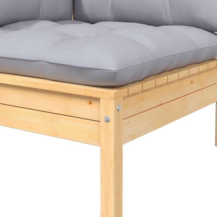 2-personers havesofa med grå hynder massivt fyrretræ