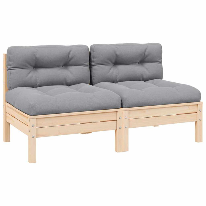 2-personers havesofa med grå hynder massivt fyrretræ