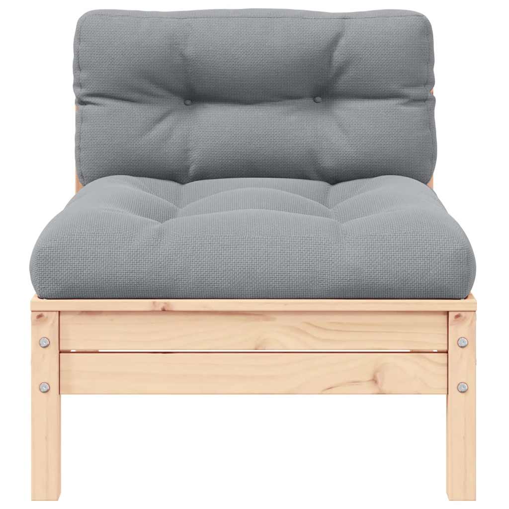 2-personers havesofa med grå hynder massivt fyrretræ