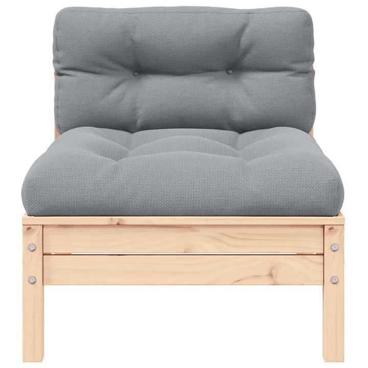 2-personers havesofa med grå hynder massivt fyrretræ