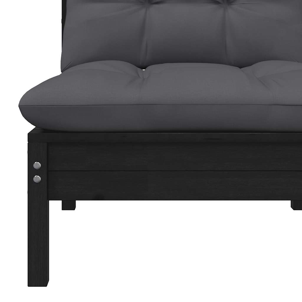 2-personers havesofa med hynder massivt fyrretræ sort