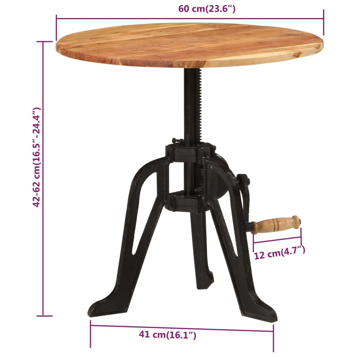 sidebord 60x(42-62) cm massivt akacietræ og støbejern