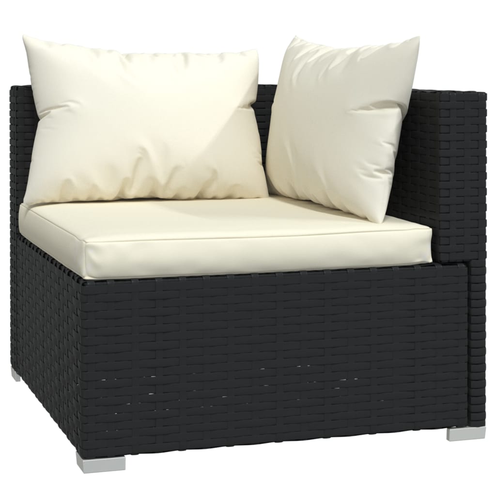 loungesæt til haven 3 dele med hynder polyrattan sort