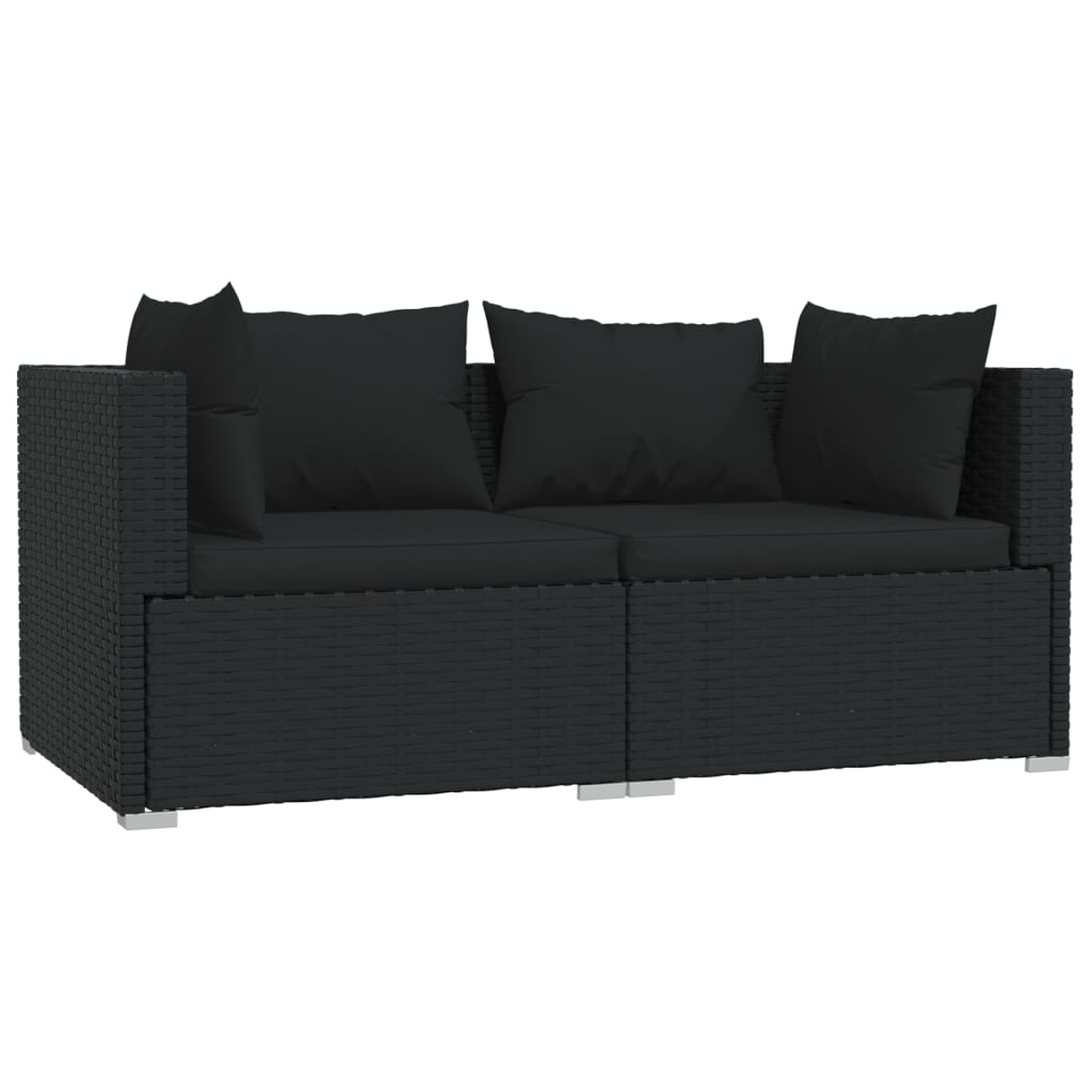 loungesæt til haven 3 dele med hynder polyrattan sort