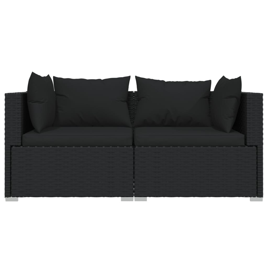 loungesæt til haven 3 dele med hynder polyrattan sort