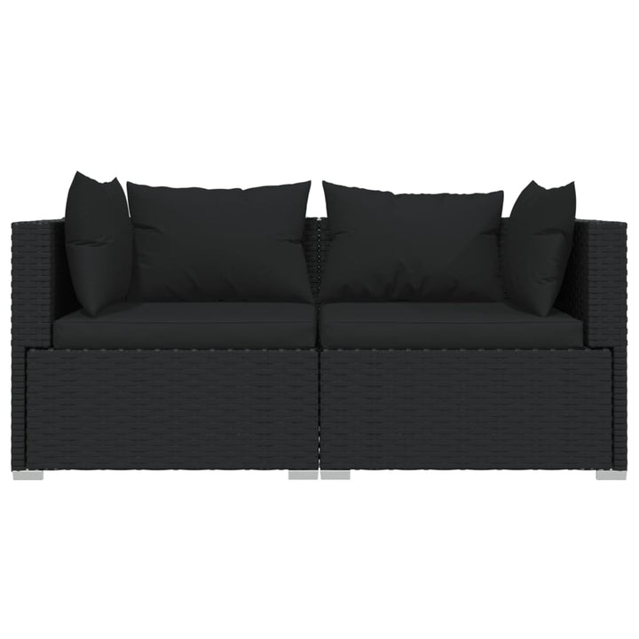 loungesæt til haven 3 dele med hynder polyrattan sort