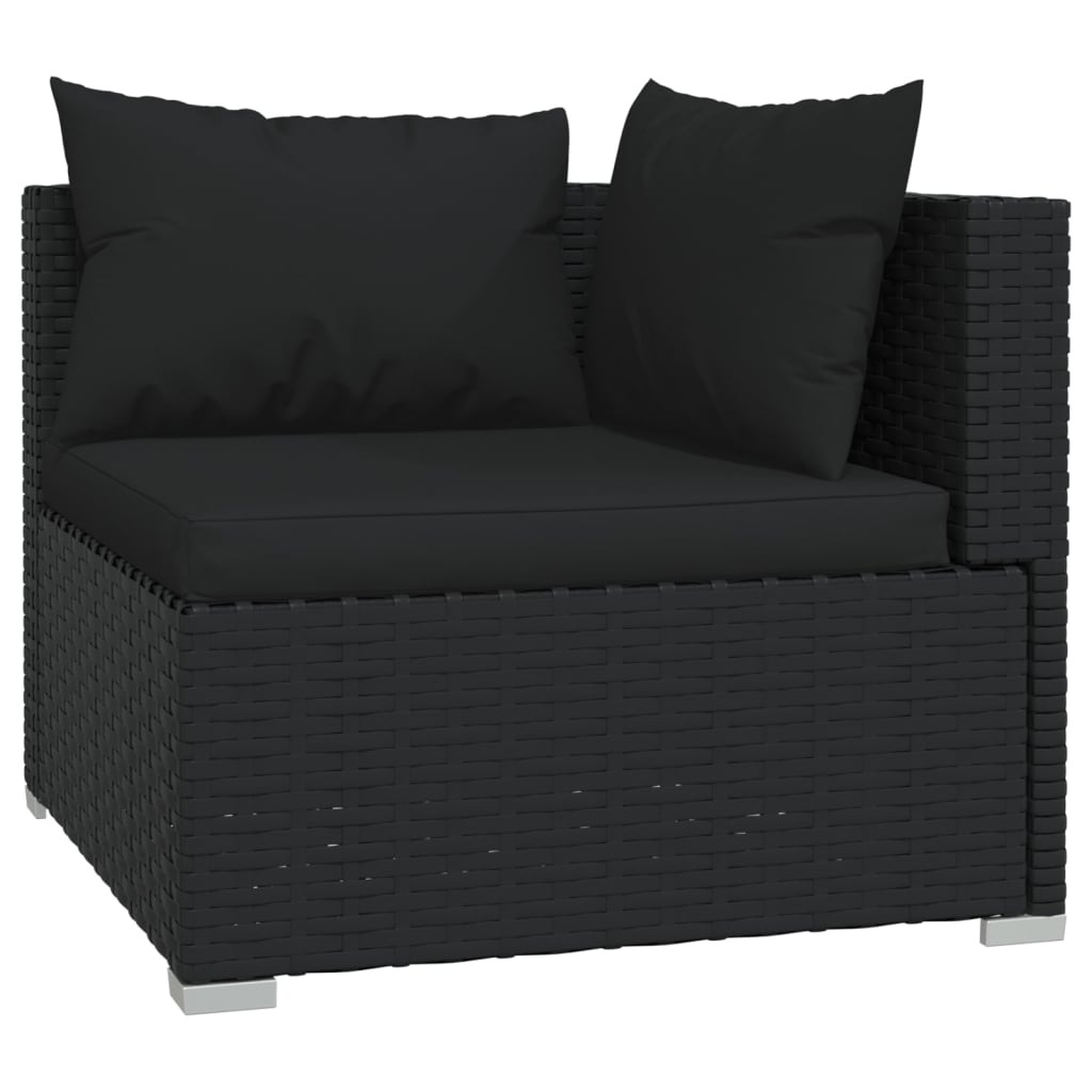 loungesæt til haven 3 dele med hynder polyrattan sort