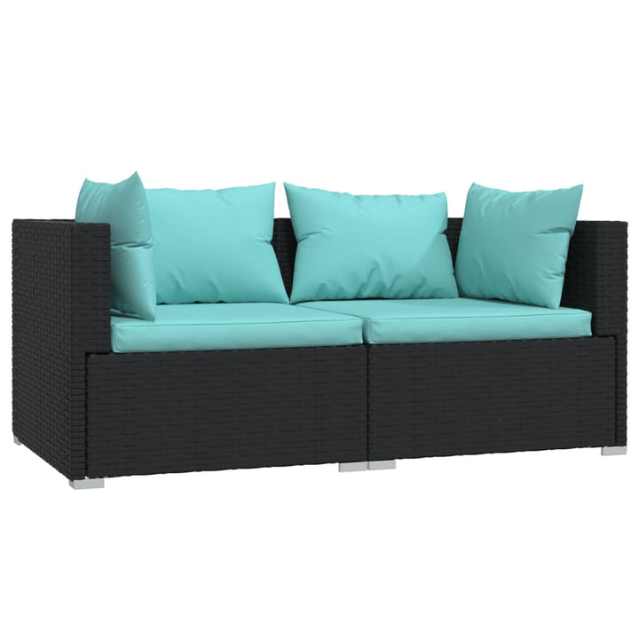 loungesæt til haven 3 dele med hynder polyrattan sort