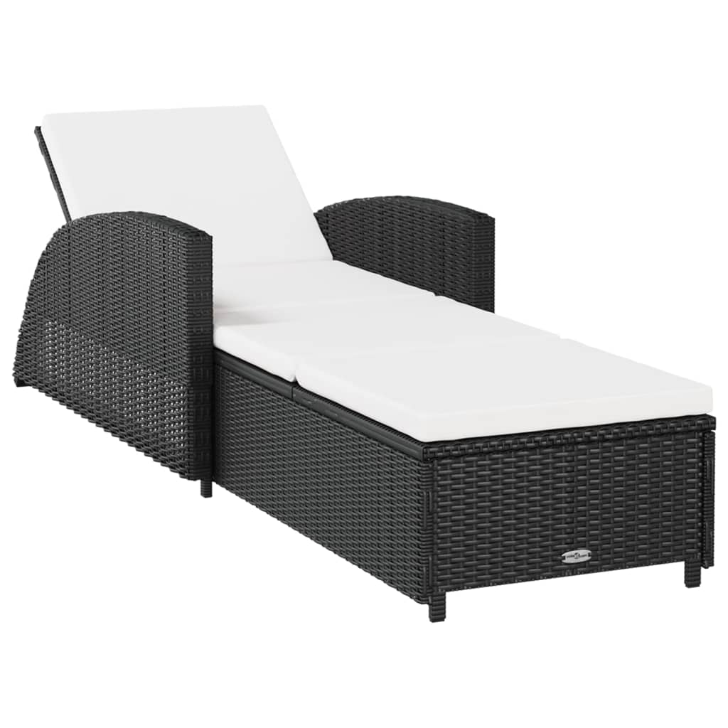 liggestol med cremefarvet hynde polyrattan sort