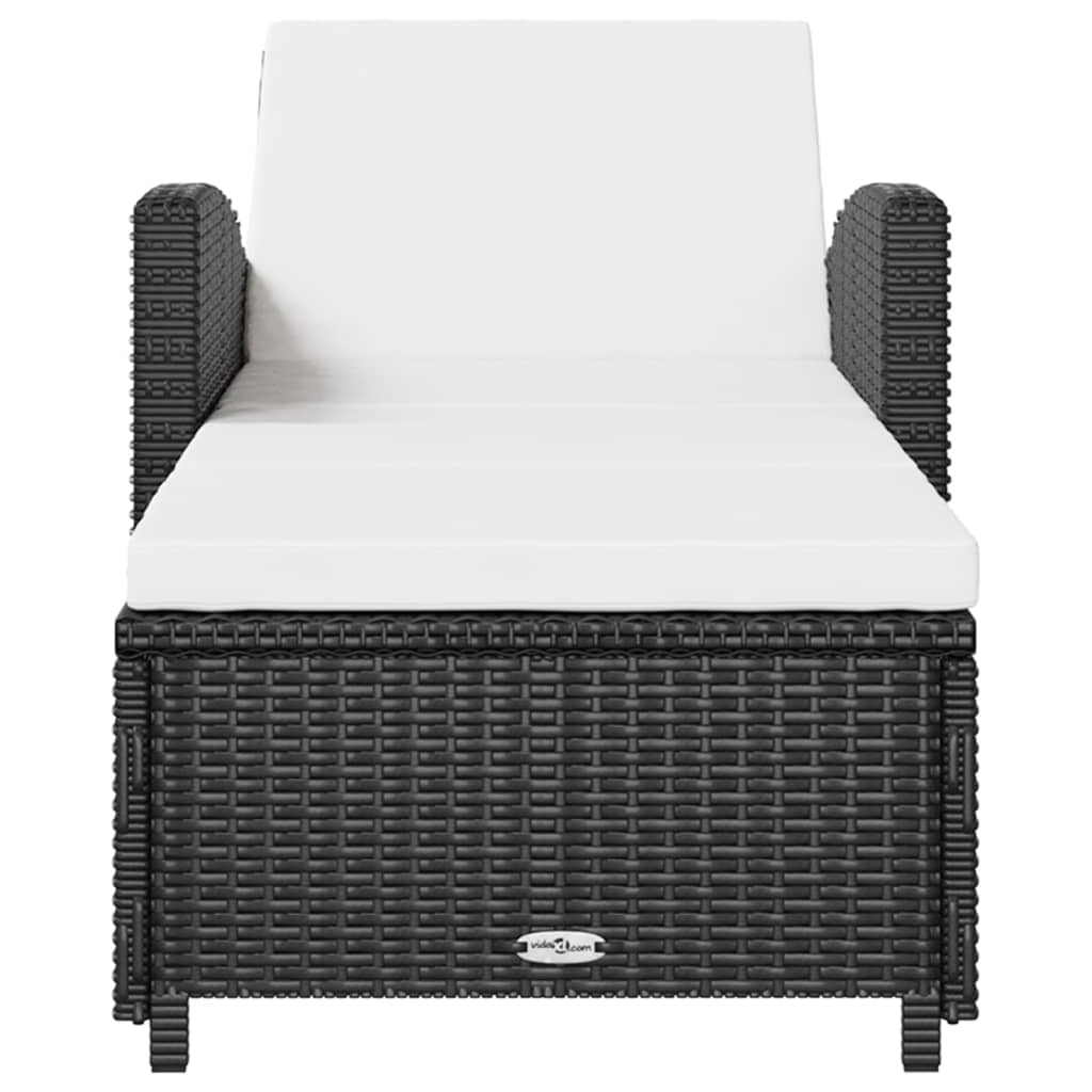 liggestol med cremefarvet hynde polyrattan sort