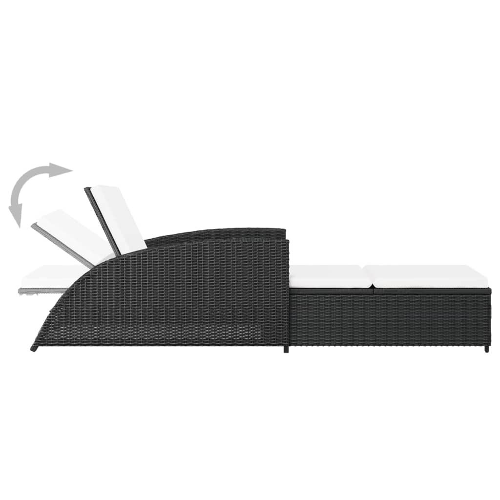 liggestol med cremefarvet hynde polyrattan sort