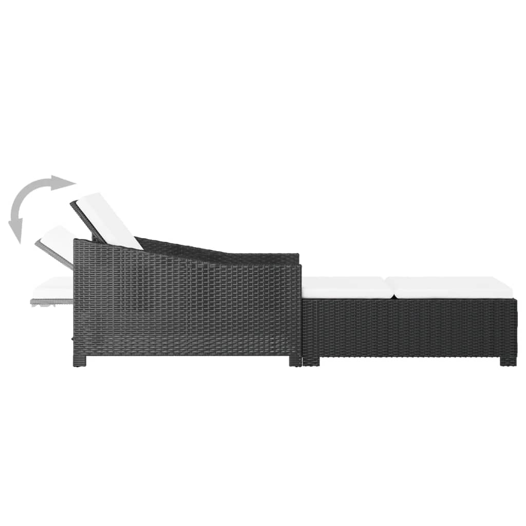 liggestol med cremefarvet hynde polyrattan sort