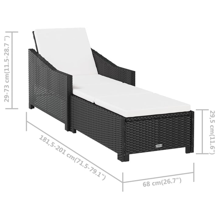 liggestol med cremefarvet hynde polyrattan sort