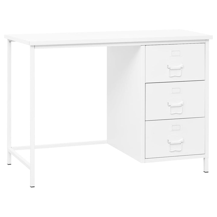 industrielt skrivebord med skuffer 105x52x75 cm stål hvid