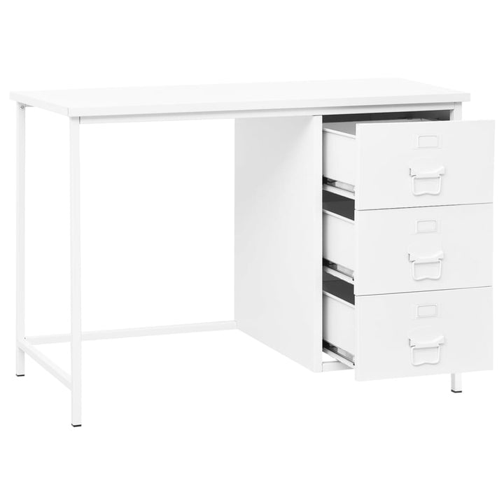 industrielt skrivebord med skuffer 105x52x75 cm stål hvid