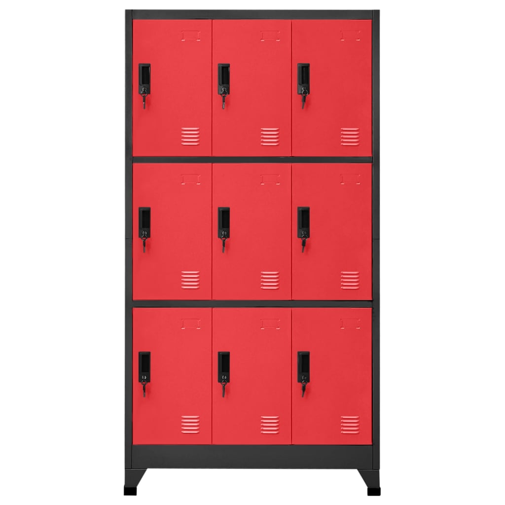 skab 90x45x180 cm stål antracitgrå og rød