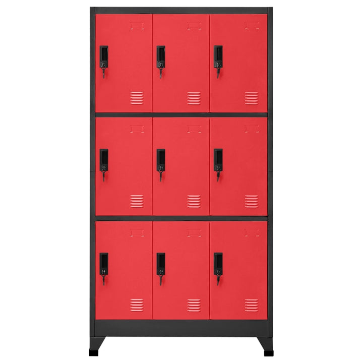 skab 90x45x180 cm stål antracitgrå og rød
