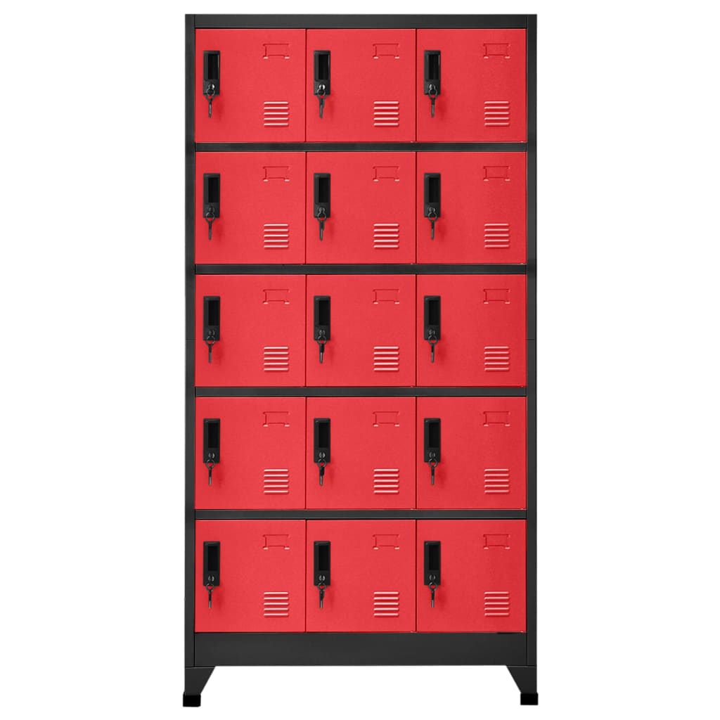 skab 90x40x180 cm stål antracitgrå og rød