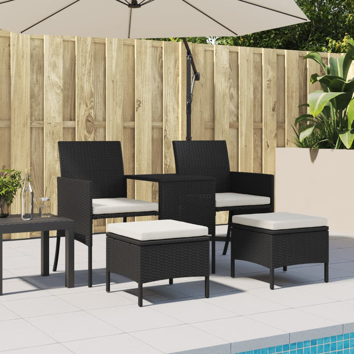 2-personers havesofa med bord og skamler polyrattan sort