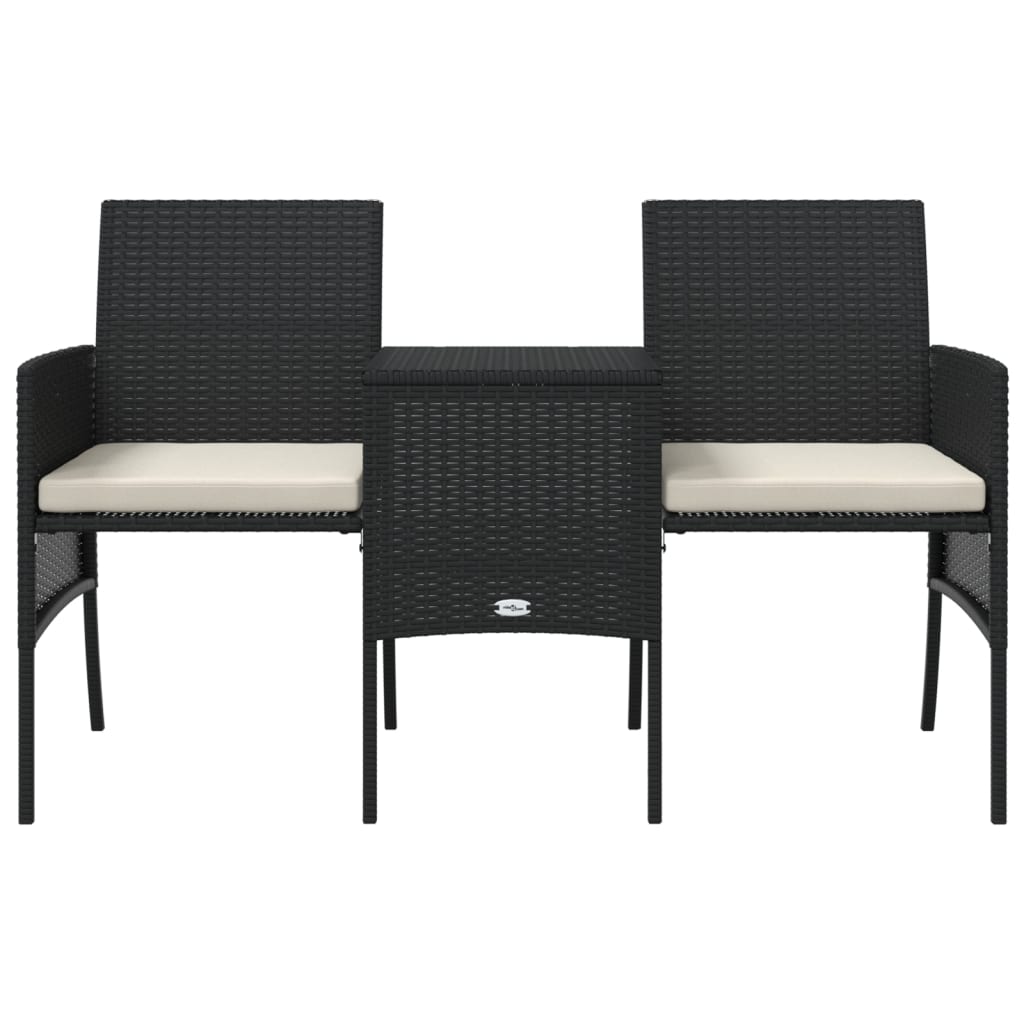 2-personers havesofa med bord og skamler polyrattan sort