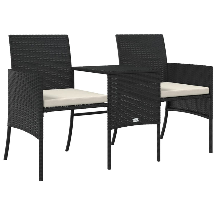 2-personers havesofa med bord og skamler polyrattan sort