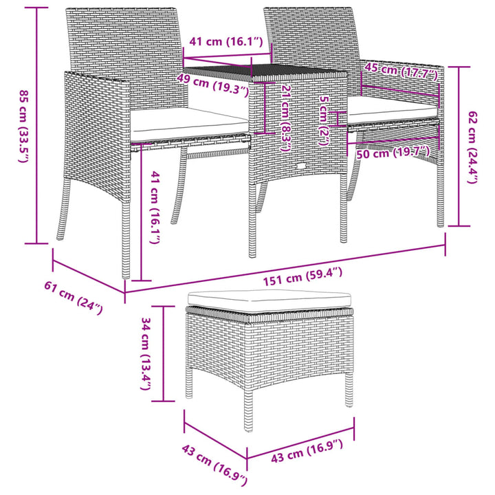 2-personers havesofa med bord og skamler polyrattan sort