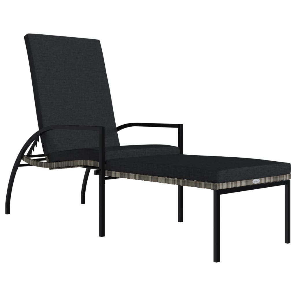 liggestol med fodskammel polyrattan grå