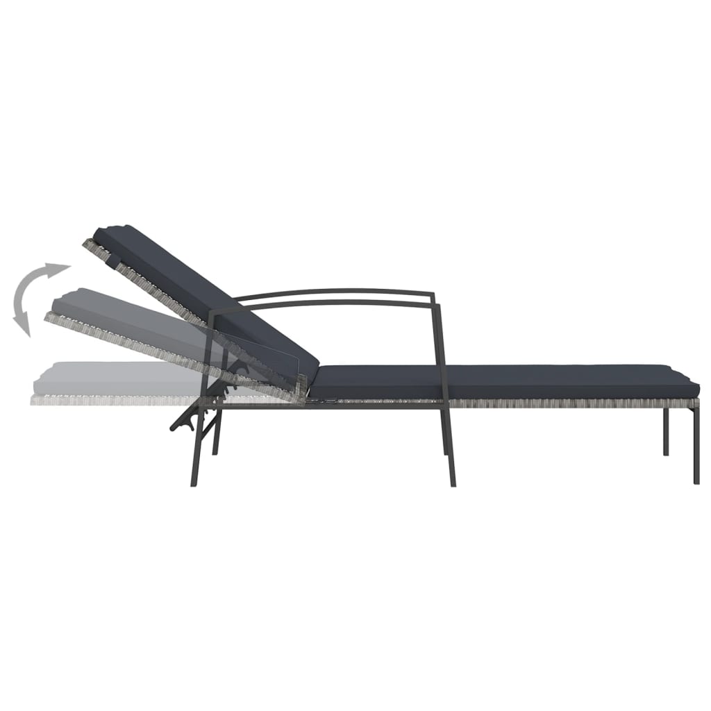 liggestol med hynde polyrattan grå