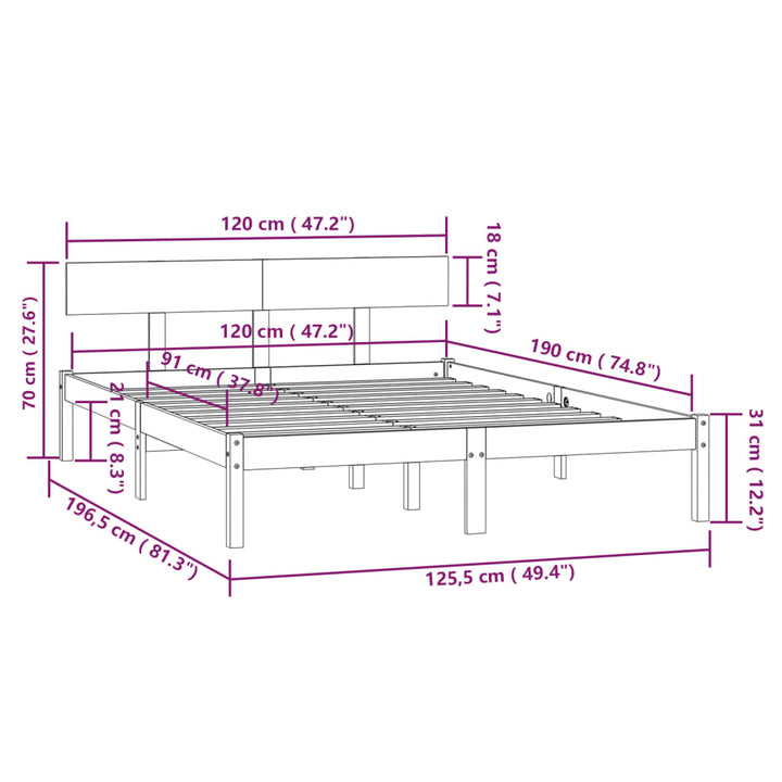 sengeramme 120x190 cm Small Double massivt træ sort