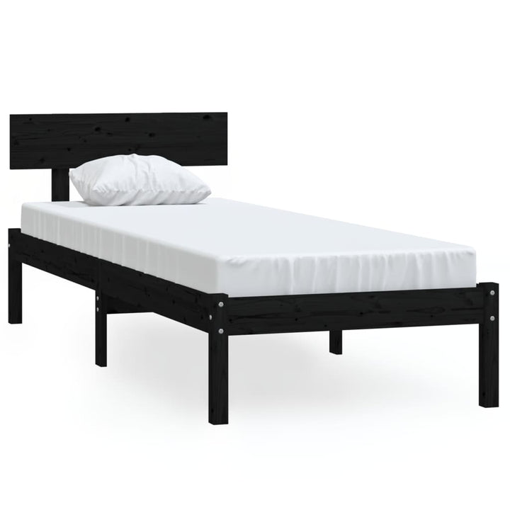 sengestel 90x200 cm massivt fyrretræ sort