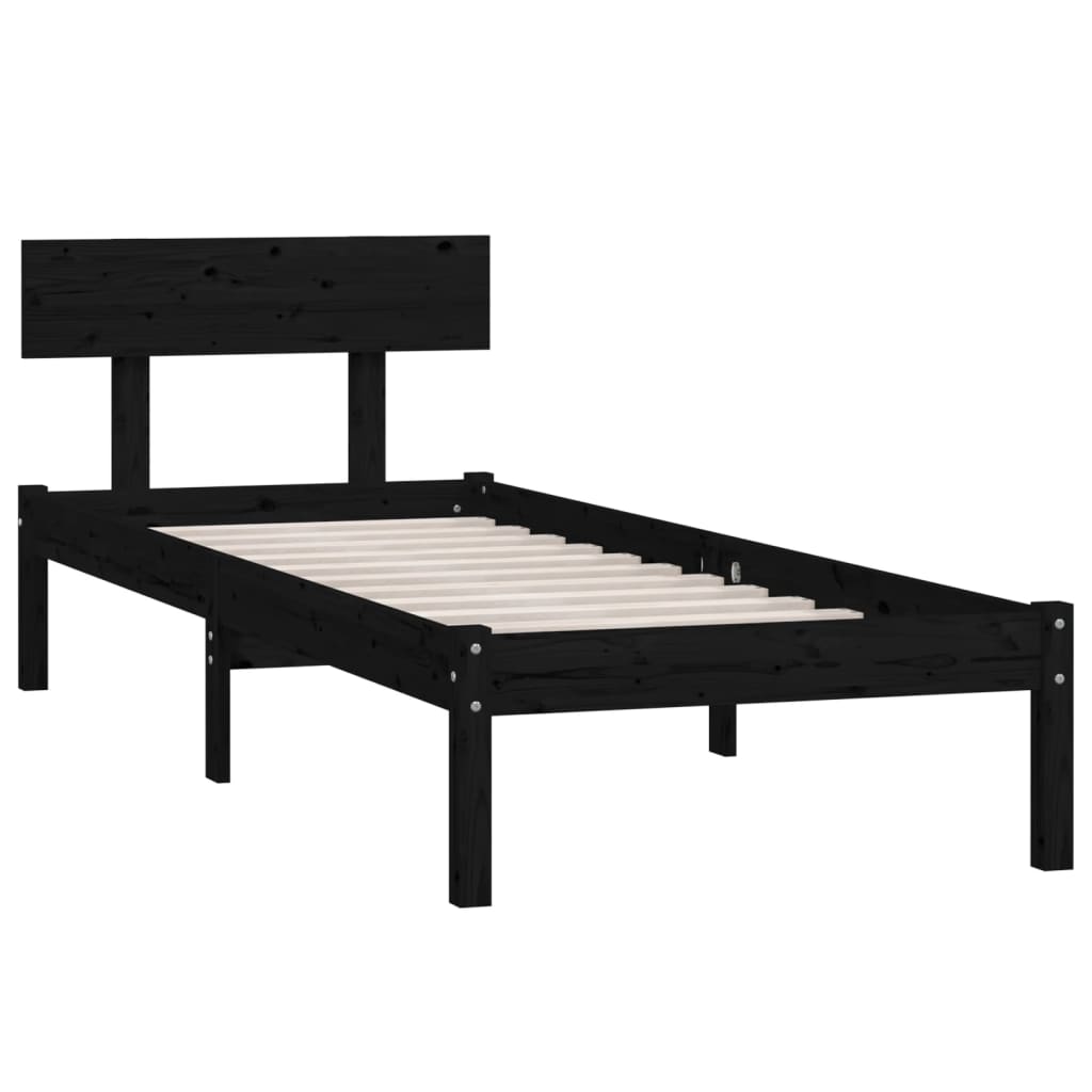 sengestel 90x200 cm massivt fyrretræ sort